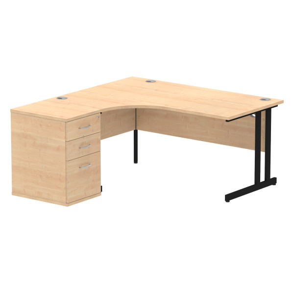 Rayleigh Ergonomic Corner Desk With 600mm Deep Pedestal - Cantilever Frame